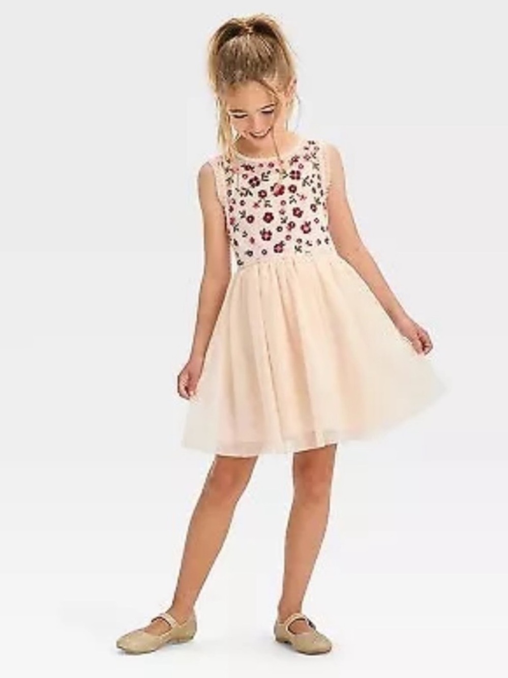 Cat & Jack Floral Embroidered Tulle Party Holiday Dress XXL